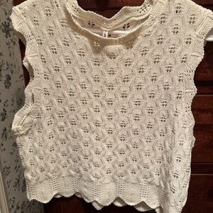 Cream Knit Short Sleeve Sweater